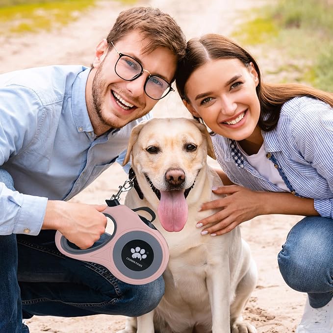 16 ft Retractable Dog Leash for Extra Large Dogs up to 130 lbs,Tangle-Free Nylon Tape,Pink Dan24 XL