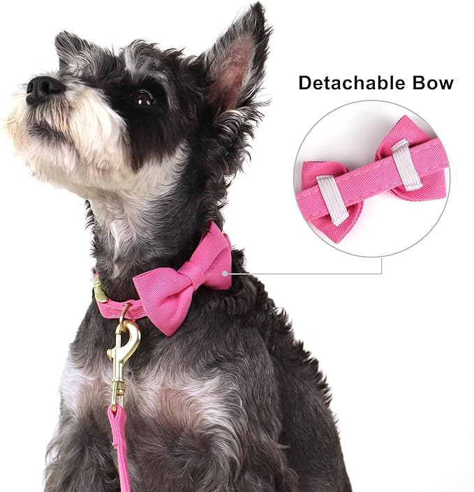 Beirui Cute Small Dog Harness Set with Three Detachable Bows, Adjustable Step in Dog Harness Collar and Leash Set with Secure Metal Buckle for Daily Walking, Parties & Holiday Outfits(Hot Pink,S)