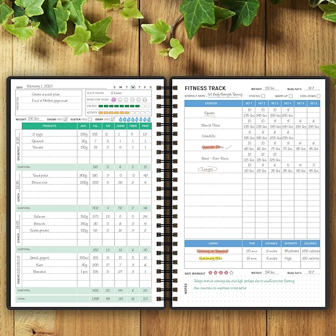 Wellness Planner & Fitness Log - Daily Diet & Health Journal with Weight Loss, Wellness Journal Notebook for Tracking Fitness, Sleep, Nutrition, Meal, Habits, A5(5.8 x 8.6 inch) (Black Golden)