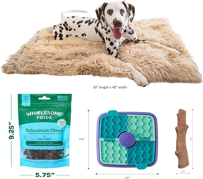 Dog Calming Bundle by Outward Hound – Includes Puzzle, Calming Chews, Plush Blanket & Chew Toys – Helps Relieve Anxiety from Fireworks, Thunderstorms, Travel & Guests – Enrichment for All Dog Sizes