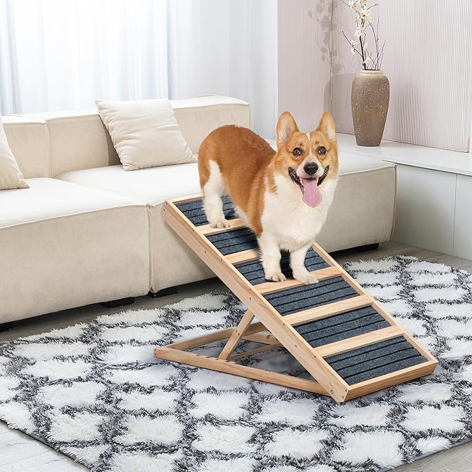 COZIWOW Dog Ramp for Bed, 4 Height Adjustable from 16" to 24" Portable Pet Ramp for Bed Car Couch Stairs Ramp for Dog Get on Bed Couch Truck SUV