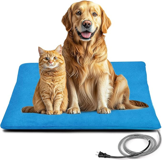 Outdoor Pet Heating Pad for Dog & Cat, Multi-Size Waterproof Heated Cat Dog Bed for Outside, Pet Heater Warmer Mat Blanket with Chew Resistant Cord for Senior Dog Cat House Whelping Box,Blue,24" x 36"
