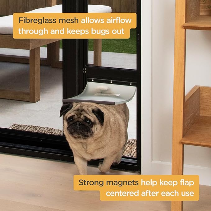Hakuna Pets V2 Patio Pet Door Screen Insert Panel for Sliding Doors, Fits Door Track Min Ht 59.05" to Max Ht 84.25",UV Resistant Mesh, Locking Magnetic Dog Door, Easy Install and Removal,Medium,Black