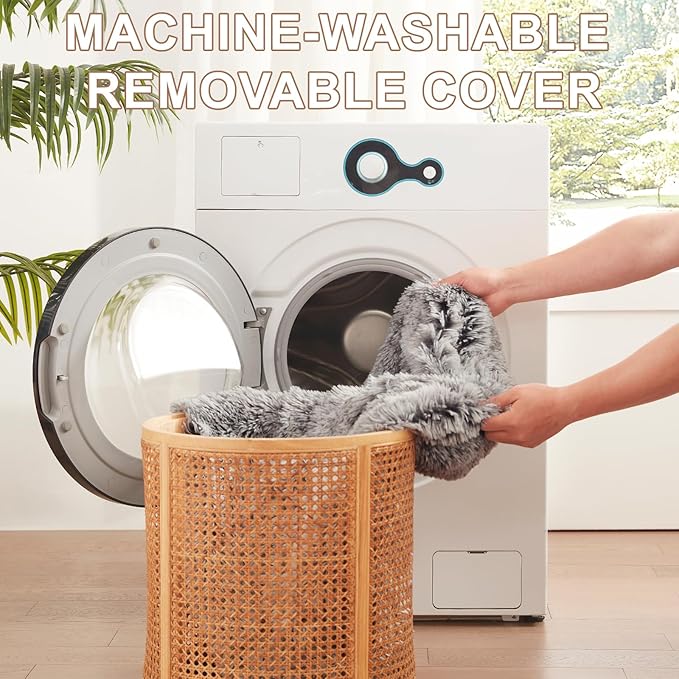 33 inches Donut Dog Bed for Medium Large Dogs,Calming Fluffy Round Pet Bed with Removable & Washable Cover,Fits up to 65 lbs Pets(Dark Grey,M Plus)