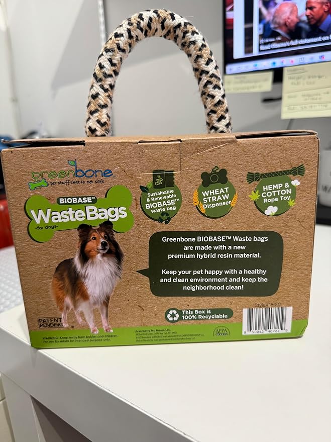 Greenbone BioBase Dog Poop Bag Refills: 28 Rolls - 336 Bags with Dispenser and Rope Toy Handle