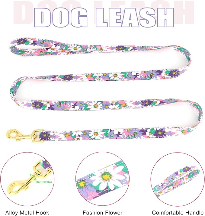 Beirui Cute Girl Dog Collars, Harnesses & Leashes Set - Adjustable Dog Collar and Leash Set with Flower - Soft Mesh Dog Vest Harness for Puppies Small Medium Dogs (Purple,M)