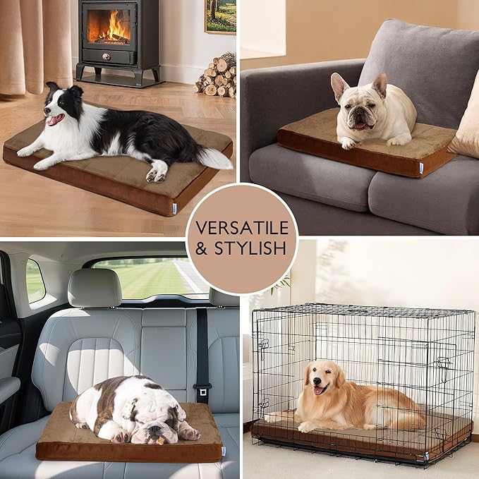 Dog Bed for Large Dog - Orthopedic Pet Beds with Memory Foam, Waterproof Removable Washable Cover with Non-Slip Bottom, Khaki, 35" L x 23" W x 3" H