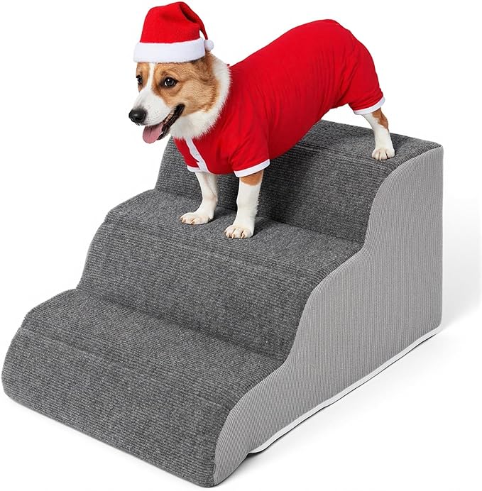 3-Steps Dog Stairs for Bed and Couch 12.6" H, Wider Pet Stairs for Small Old Dogs Cats, 30°Steady Non-Slip Dog Steps, Washable Dog Ramp with Removable Cover, PE Boards