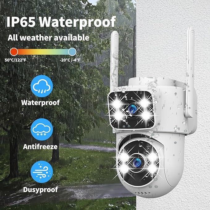 Dual-Lens Smart-Indoor Outdoor-Camera, 2K-3MP HD - 5G WiFi, 360° AI Motion Tracking IP65 Weatherproof, Color Night Vision, 24/7 Recording, 2-Way Audio, Nanny/Pet/Baby Cam (White)