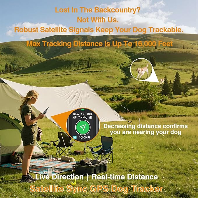 Satellite Sync GPS Wireless Dog Fence System, No Subscription & No App, 3 - in -1 Off-Grid Real-Time Pet Tracker & Electric Fence & Training Dog Collar - Works Wherever Satellites Reach