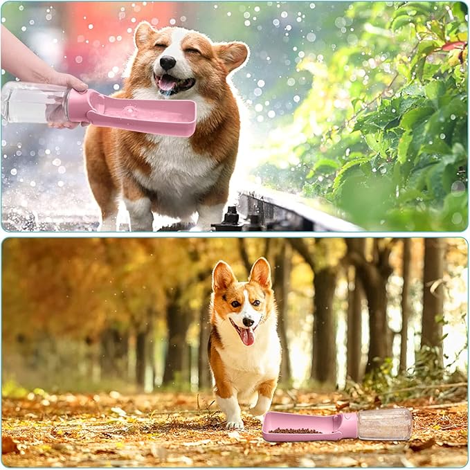 Portable Dog Water Bottle - Foldable Dog Water Dispenser | Leak Proof & Food Grade Plastic Travel | Pet Water Bottle for Cat Outdoor Walking Hiking Travel(US) (Pink, 19oz)