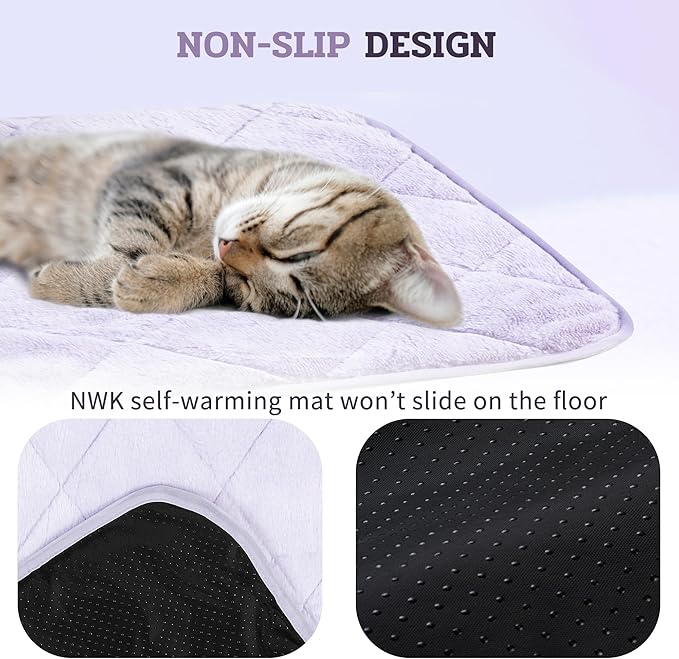 NWK Fluffy Self Warming Cat Mat, Cat Blanket, Thermal Dog Mat, Washable, Non-Slip Bottom for Sofa & Crate & Kennel & Car Seat (Dusty Lavender, X-Large (45'' X 28'' X 0.4''))