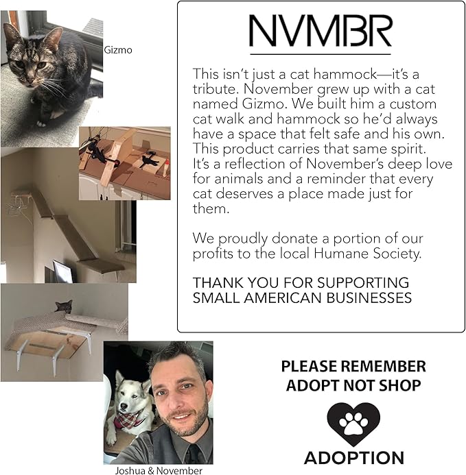 NVMBR Cat Wall Furniture Lounge with Sisal Stairs Set, 16 inch Stud Design, Easy Install Mounts, Holds up to 33 lbs Climber Indoor Perches for Walls, Shelf Hammock with Saftety Bar