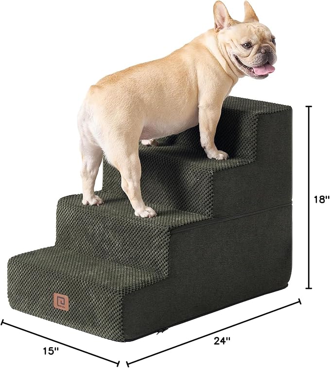 EHEYCIGA Dog Stairs for Bed 18" H, 4-Step Dog Steps for High Bed, Pet Steps for Small Dogs and Cats, Non-Slip Balanced Pet Ramp Indoor, Military Green