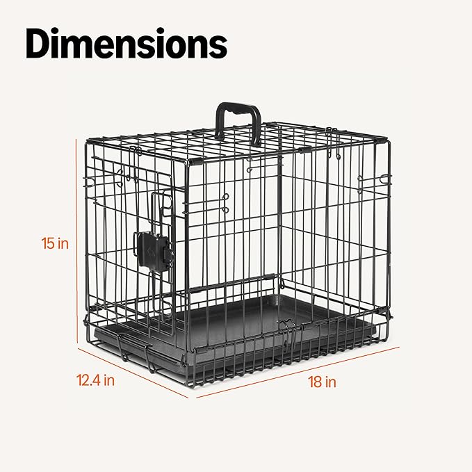 Amazon Basics Durable, Foldable Metal Wire Dog Crate with Tray, Single Door, 18 x 12.4 x 15 in, Black