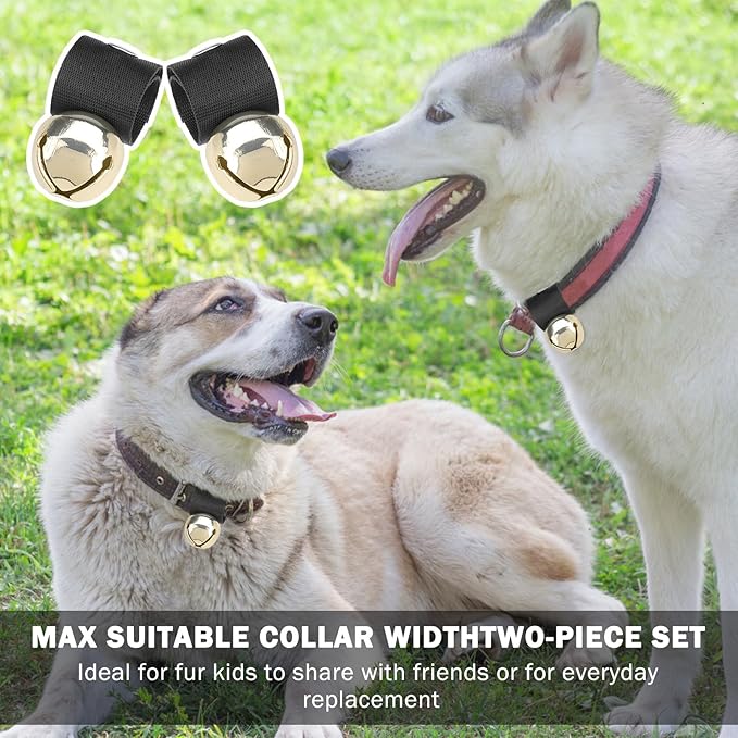 SCENEREAL Large Dog Collar Bell, 2 Pack Dog Bell for Collar, Noise Maker Extra Loud Anti-Theft Bell for Training, Hiking, Walking, Hunting, Pet Tracker, Save Birds & Wildlife, Gold x 2, L