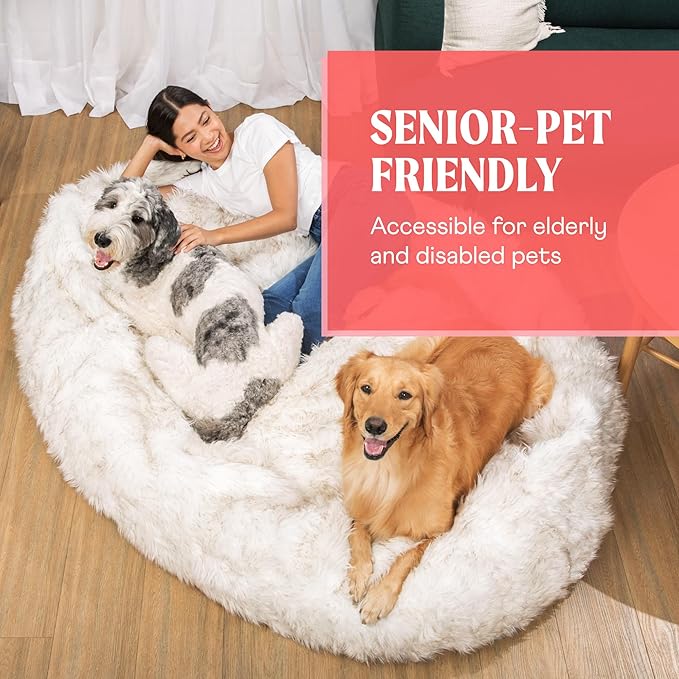 PupCloud, Human-Sized Dog Bed, Faux Fur Memory Foam, Waterproof and Machine Washable, Ultra-Soft Cover