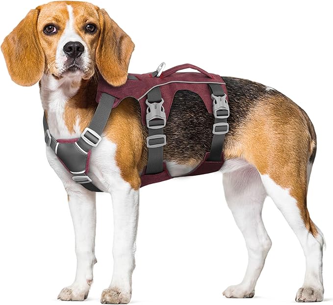 Escape Proof Dog Harness Medium Sized Dog, Reflective No Pull Dog Vest with Handle, Lightweight Full Body Pet Harness Adjustable for Walking,Training(Maroon,Chest:17-32")