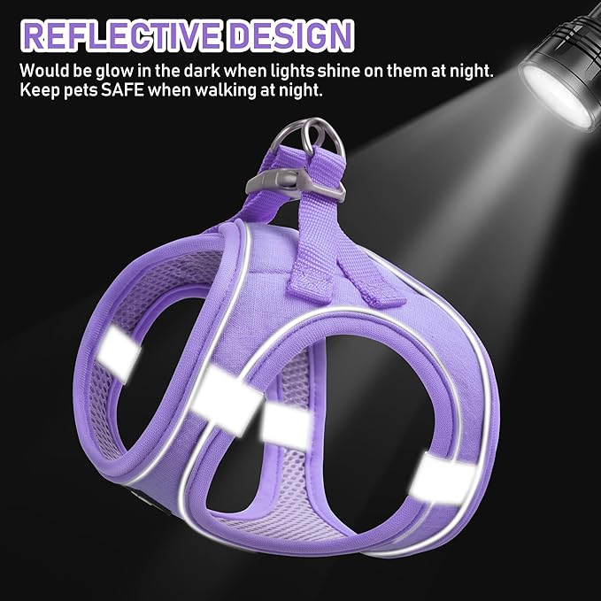 GAMUDA Small Pet Harness Collar and Leash Set, Step in No Chock No Pull Linen Fabric Soft Mesh Dog Vest Harnesses Reflective for Dogs Puppy Cats Kitten Rabbit (Purple, XL)