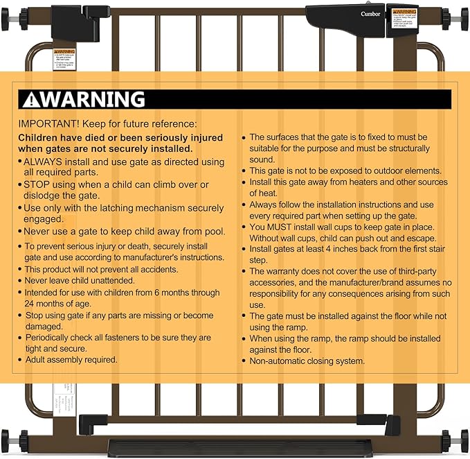 Cumbor 29.7-57" Extra Wide Baby Gate for Stairs, Mom's Choice Awards Winner-Dog Gate for Doorways, Pressure Mounted Walk Through Safety Child Gate for Kids Toddler, Tall Pet Puppy Fence Gate, Brown