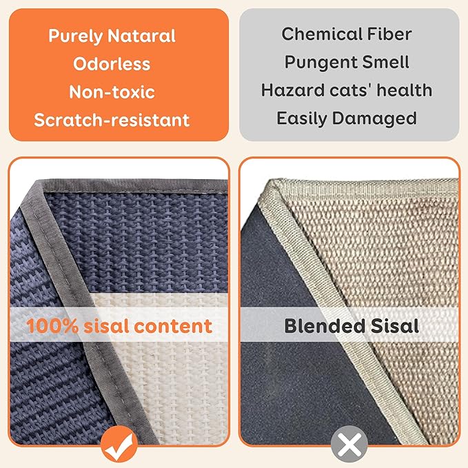 Extra-Larger Sisal Cat Scratcher Bed, Durable Cat Scratching Post with Hammock for Indoor Cats Lounger & Sleep & Scratch, Natural Sisal Cats Scratch Pad, Sturdy Solid Wood Frame (BeigeBlue)