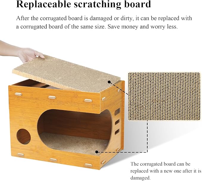 Cat Scratcher House,2 in 1 Cardboard Cat House Durable and Sturdy Cat Scratching Post Cat Scratching Board Cat Scratchers for Indoor Cats, Easy to Assemble,Maximum Load Capacity 66 lbs