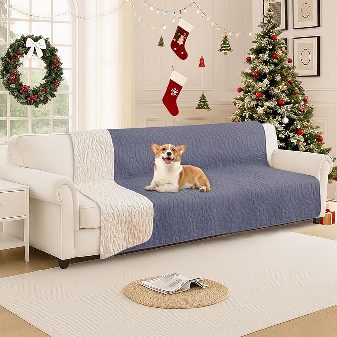Waterproof Dog Blanket, Non-Slip Soft Pet Bed Cover, Couch Cover for Dogs Washable, Protects Sofa, Furniture, Crate, Car, Tear Resistant Leakproof Pet Blanket (82x82 Inch, Grey Blue)