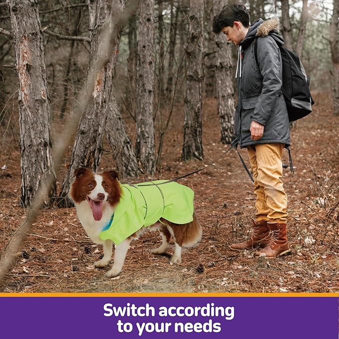 Dog Raincoat Reversible, Single Side Slicker Poncho Adjustable Waterproof Dog Rain Jacket with Leash Hole/Reflective Stripe Hooded Snowproof Windproof Clothes for Medium to 2X Large Dogs, L