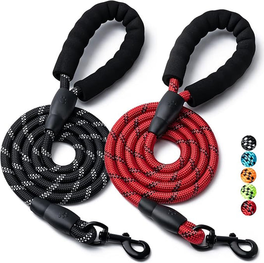 2 Pack Dog Leash, 4/5//6 FT Heavy Duty Nylon Rope Pet Leashes with Comfortable Padded Handle, Reflective Dog Leashes for Small Medium and Large Dogs (4FT-1/2,Black/Red)
