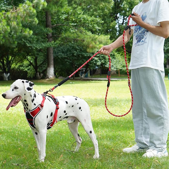 Cymiler Hands Free Dog Leash, 8 Ft Reflective Cross-Body Pet Rope Leashes with Sponge Handle, Heavy Duty Nylon, for Running, Hiking, Training, Waist Leash for Small Medium Large Dogs (Red)