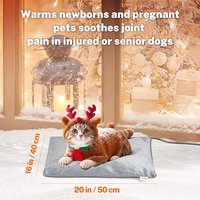Toozey Outdoor Pet Heating Pad 20x16in, Extremely Waterproof Heated Bed for Dogs and Cats, Thermostatic Control, Chew-Resistant Cord, Soft Electric Blanket with Overheat Protection