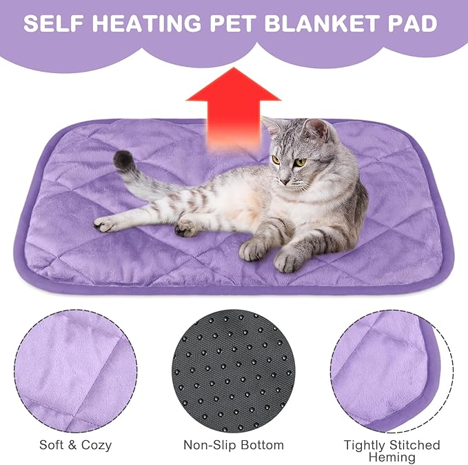 4 Pack Self Heating Cat Pad Self Warming Dog Mat Reflects Body Heat Extra Warm Thermal Pet Pad Washable Dog Cat Bed Crate Bed Mat Blanket(16 x 20 Inch,Purple)