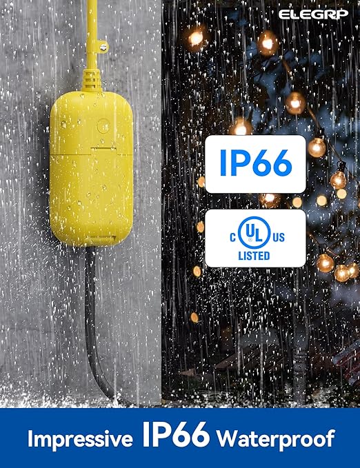 ELEGRP PQR10 Outdoor Smart Plug Waterproof IP66, WiFi Plug Compatible with Alexa & Google Assistant, Smart Outdoor Outlet for String Lights, No Hub Required, 400W Max, UL Certified, 2 Pack, Yellow