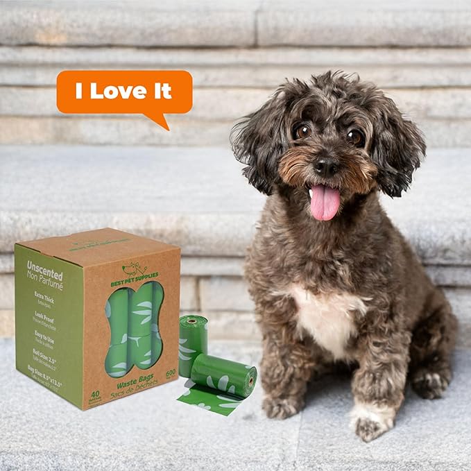 Best Pet Supplies Poop Bags for Dogs, 50% Post-Consumer Recycled Content dog waste bags on rolls, fits all poop bag holders for leashes - 600 Count, Green, Unscented