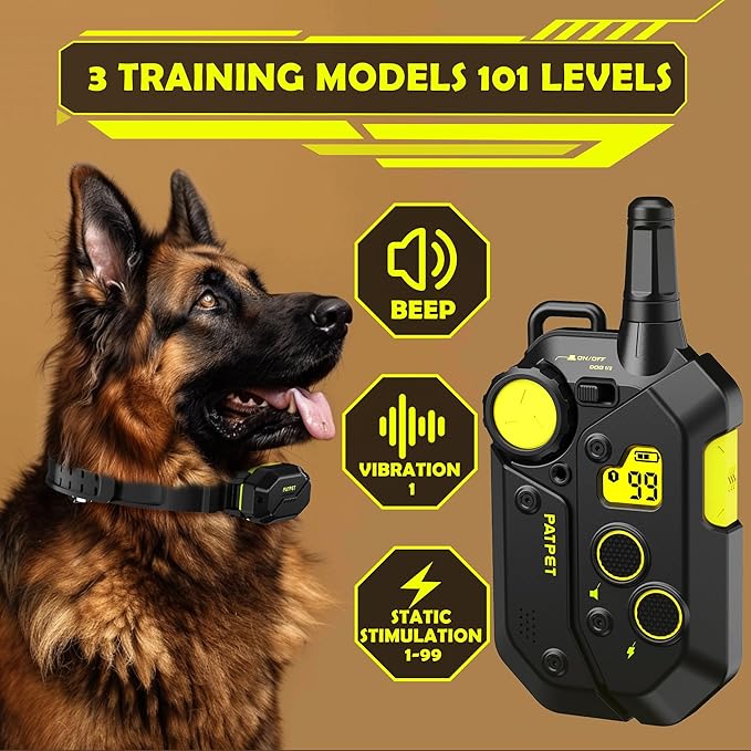 PATPET Dog Training Collar, 1.2 Mile Range 101 Training Levels Dog Shock Collar with Remote Control (15-150 lbs), Waterproof 100% Safe E Collar for Large Breed for Dogs Black with Bright Green