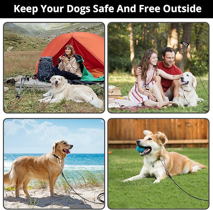 jenico Dog Tie Out Cable: 20ft Dog Lead for Yard - Heavy Duty Chain Leash Outside for Small Large Dogs Up to 500 lbs - Outdoor Runner Tether (Black)