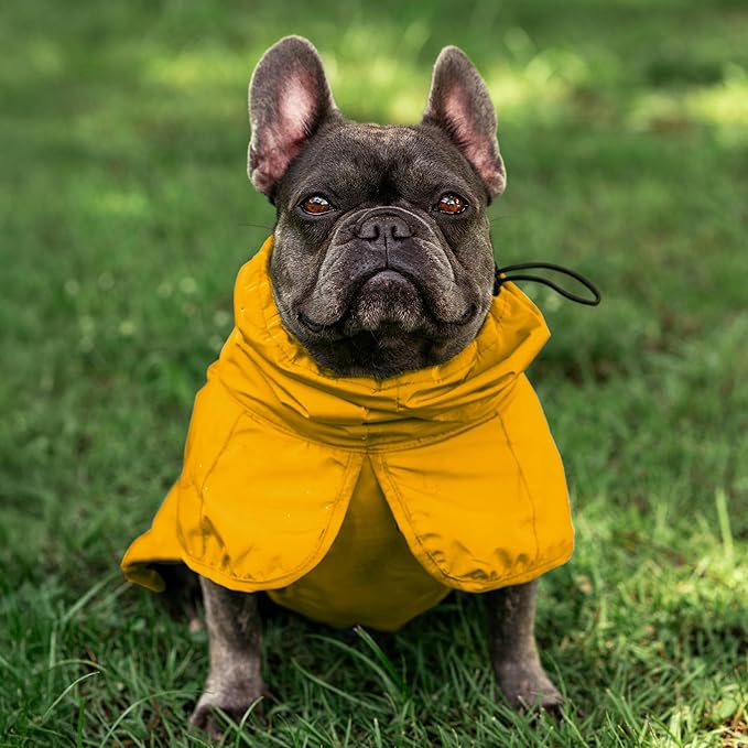 Tuff Pupper Waterproof Dog Raincoat | Full-Body Windproof Rain Jacket for Dogs | Reflective Strips | Breathable Mesh Lining | Adjustable Fit | Leash Port | Small Medium Large XL XXL Dogs (Yellow, S)