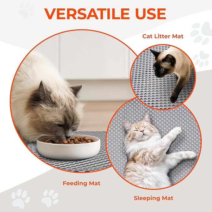 BurgeonNest PVC Foam Cat Litter Mat XL 35x24 inch Soft on Paws,Urine-Proof & Water Resistant Cat Mat, Double Layer Traps Litter from Box, Scatter Control, Easy Clean – Gray