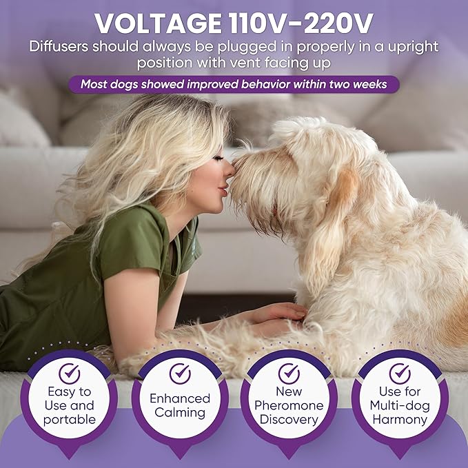 Pheromone Diffuser for Dogs: Premium Dog Calming Diffuser - Calming Pheromones for Dogs - Dog Appeasing Pheromone - Pet Calming Diffuser, 2 Pack (Purple)