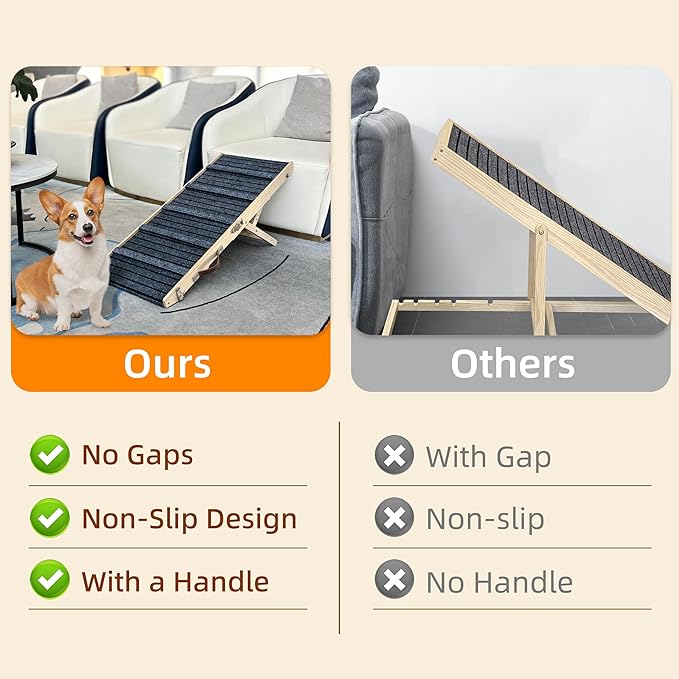 Dog Ramp for Bed-Non-Slip - Extra Wide Pet Ramp for Small Large Dogs to Get on Couch Car Wooden Foldable Dog Ramp Seamlessly Connects Platform -Hold up to 110 Pound-Adjustable, Foldable (L)