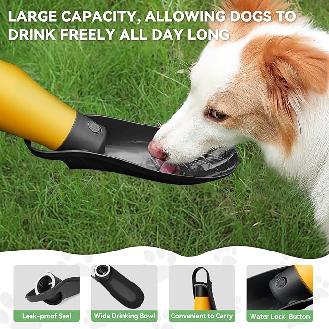 27 OZ Dog Water Bottle Portable Stainless Steel Convenient Pet Water Dispenser, Leak Proof Puppy Travel Water Bowl for Dog Outdoor Walking, Hiking, Perfect Size for All Dog Breeds, Yellow