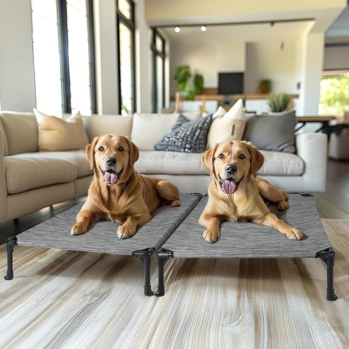 Veehoo 2-Pack Raised Dog Beds - Cooling Portable Pet Cot with No-Slip Feet, Breathable Mesh, Size 42" x 30", Black Silver, CWC1803-L