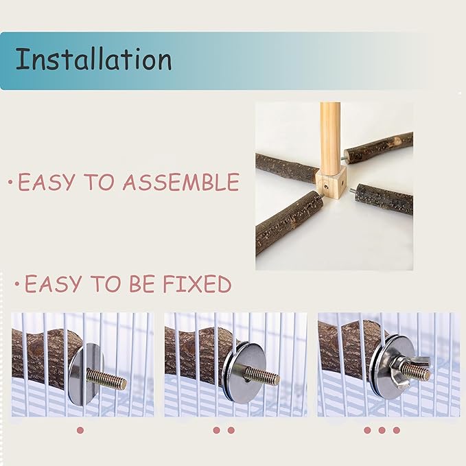 Bird Perch 360ยฐ Rotating Perch with Natural Chew Toys - Spinning Bird Toys Cage Accessories- Parrot Wooden Stand for Small and Medium Birds (Parakeets, Budgies, Cockatiels, Conures, Finches)