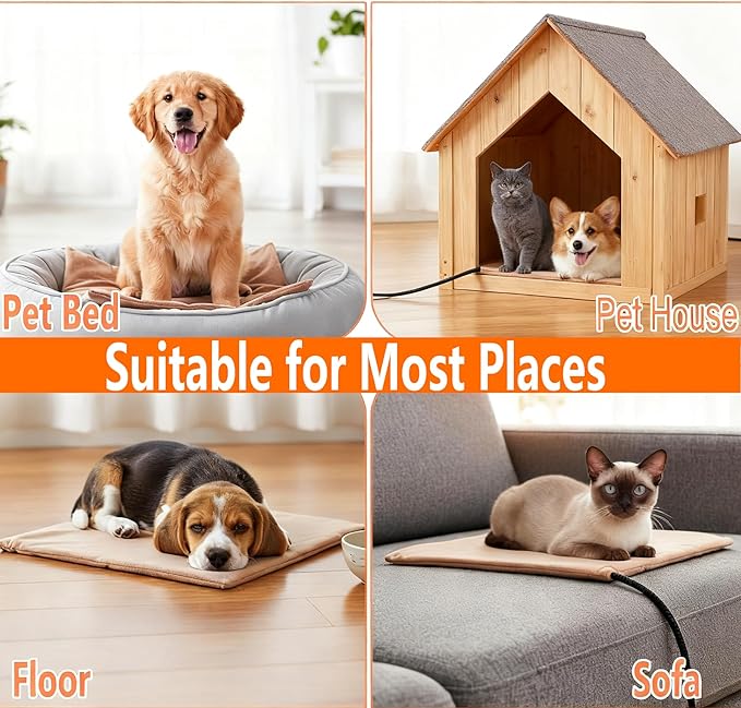 Annchwool Pet Heating Pad for Puppy Cat Dog-17.7 x 15.7in-6 Adjustable Temperature & 5 Timer-Waterproof Cat Dog Heating Pad with Chew-Resistant Cord-Heated Pad for Indoor Pets,Older,Pain Relief(Brown)