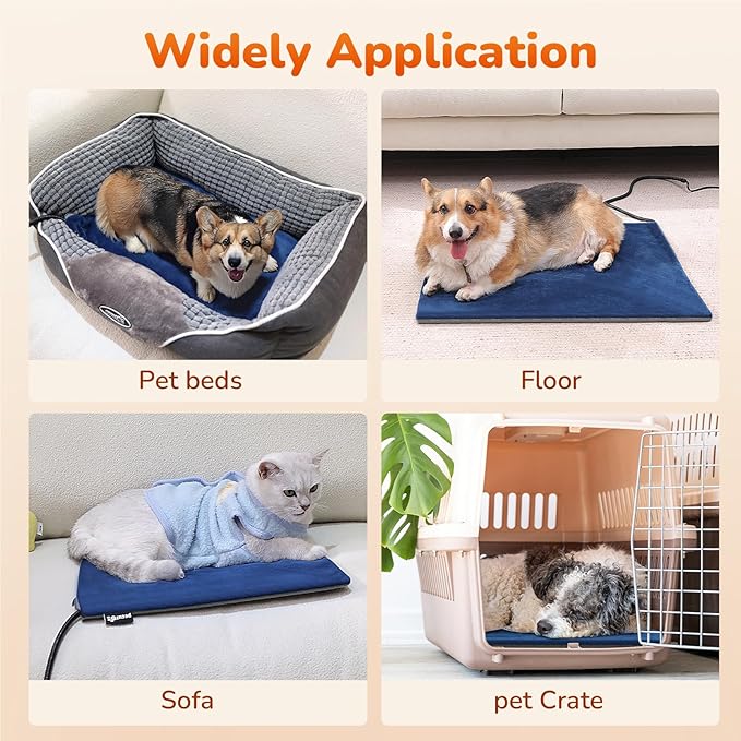 Pecute Pet Heating Pad, Large Dog Heating Pad with Chew Resistant Cord, Waterproof Layer, Warming Cat Heating Pad, Indoor Pet Heating Pads for Dogs Cats, Auto Temperature Control, with Washable Cover