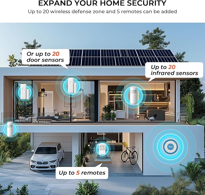 PGST Wireless Alarm System,Smart Home Security System with Tuya App Alerts,5 Pieces Door Alarms Kits Siren Hub with Door/Motion Sensors,Remote,Easy Installation for Villa,Apartment,Home Kids Safety