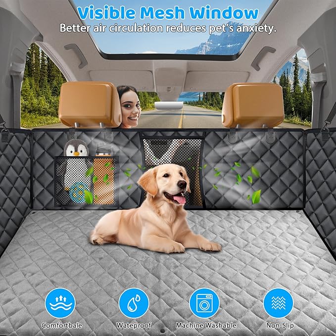URPOWER Dogs Back Seat Extender with Non-Slip Blanket - Hard Bottom Dog Car Seat Cover & Removable Dog Bed Mat, Waterproof Dogs Hammock for Car, SUV, Pet Backseat Protector Holds 550lbs