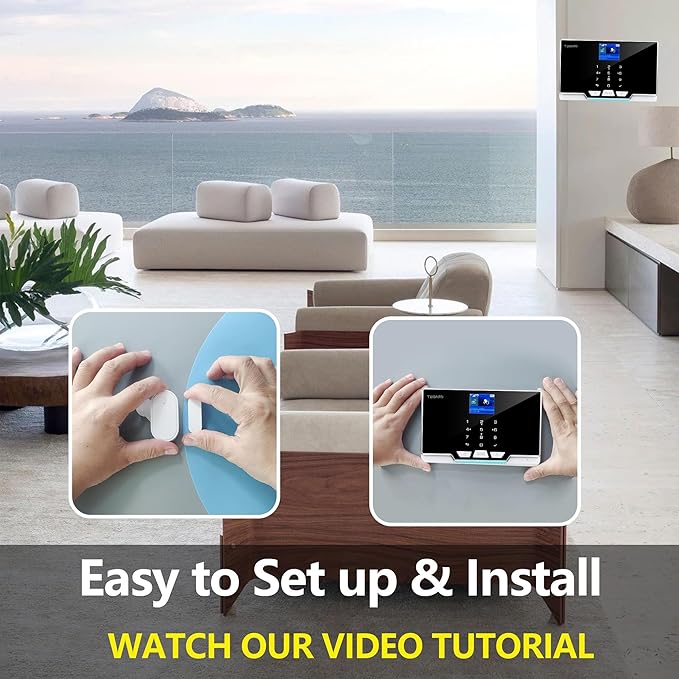 Alarm Security with Phone APP Alert,1.8" TFT Colorful Screen Smart Home Security System 12Pieces Kits,Monitor Sensor,Remote Controls,Compatible with Alexa and Assistant for Home Apartment Villa,Black