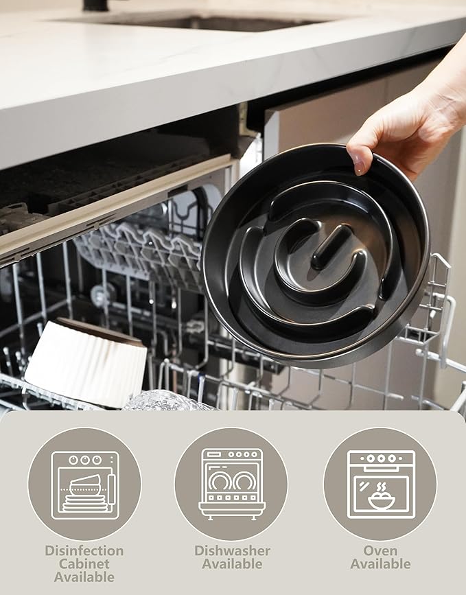 Ceramic Slow Feeder Bowls for Large Dogs, 3.0 Cups Slow Feeder for Fast Eaters, 48oz, 10in, Black