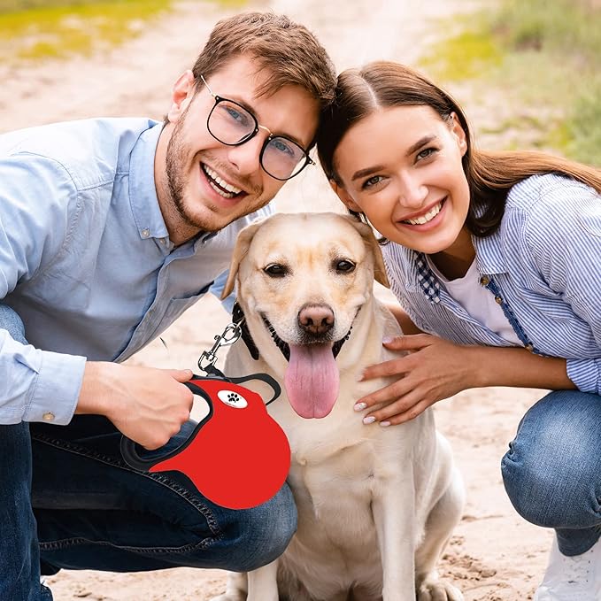 16 ft Retractable Dog Leash for Large Dogs up to 110 lbs,Tangle-Free Nylon Tape,Red L